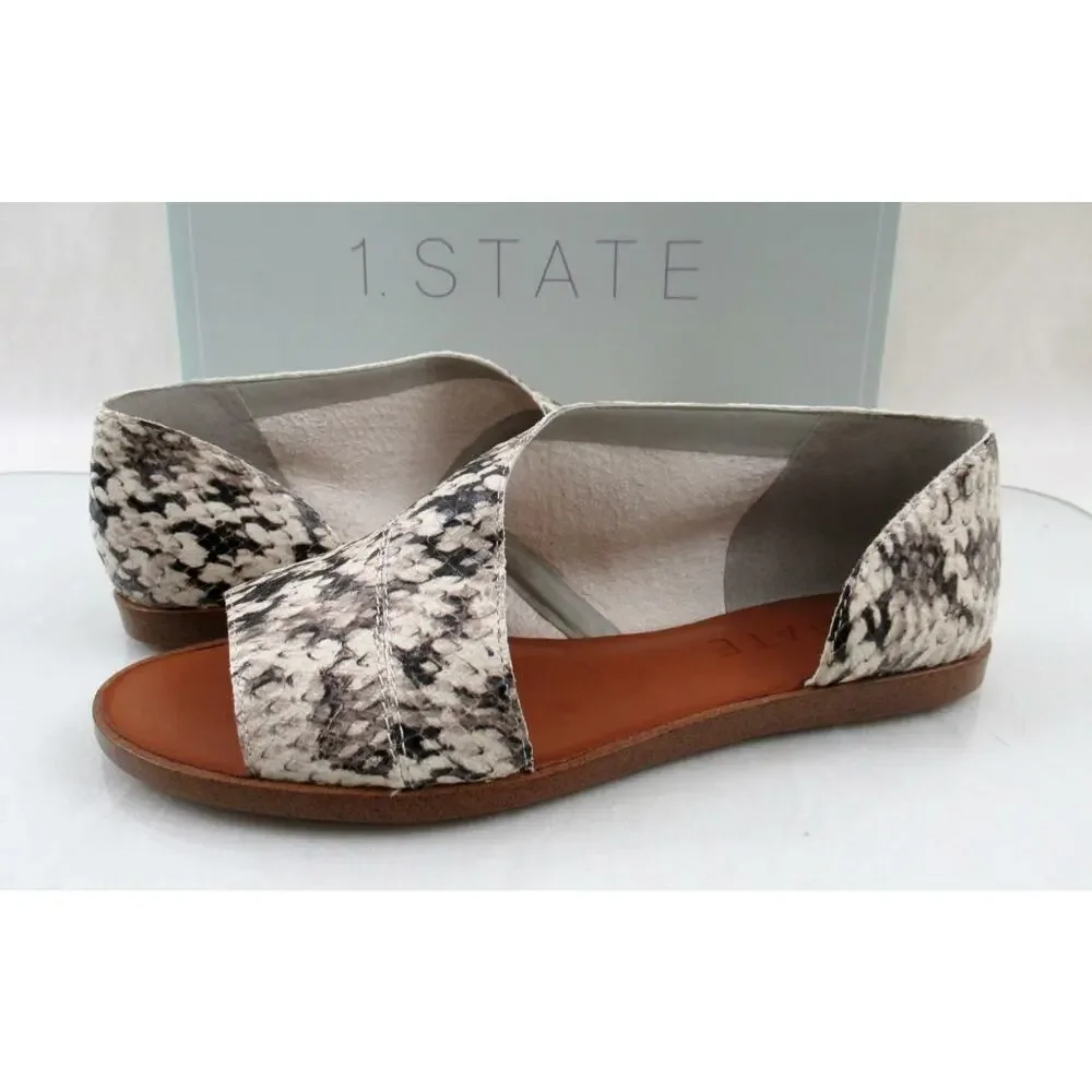 1.State Celvin Slide D'Orsay Flat Sandals Roccia Snake Print Leather Size 7